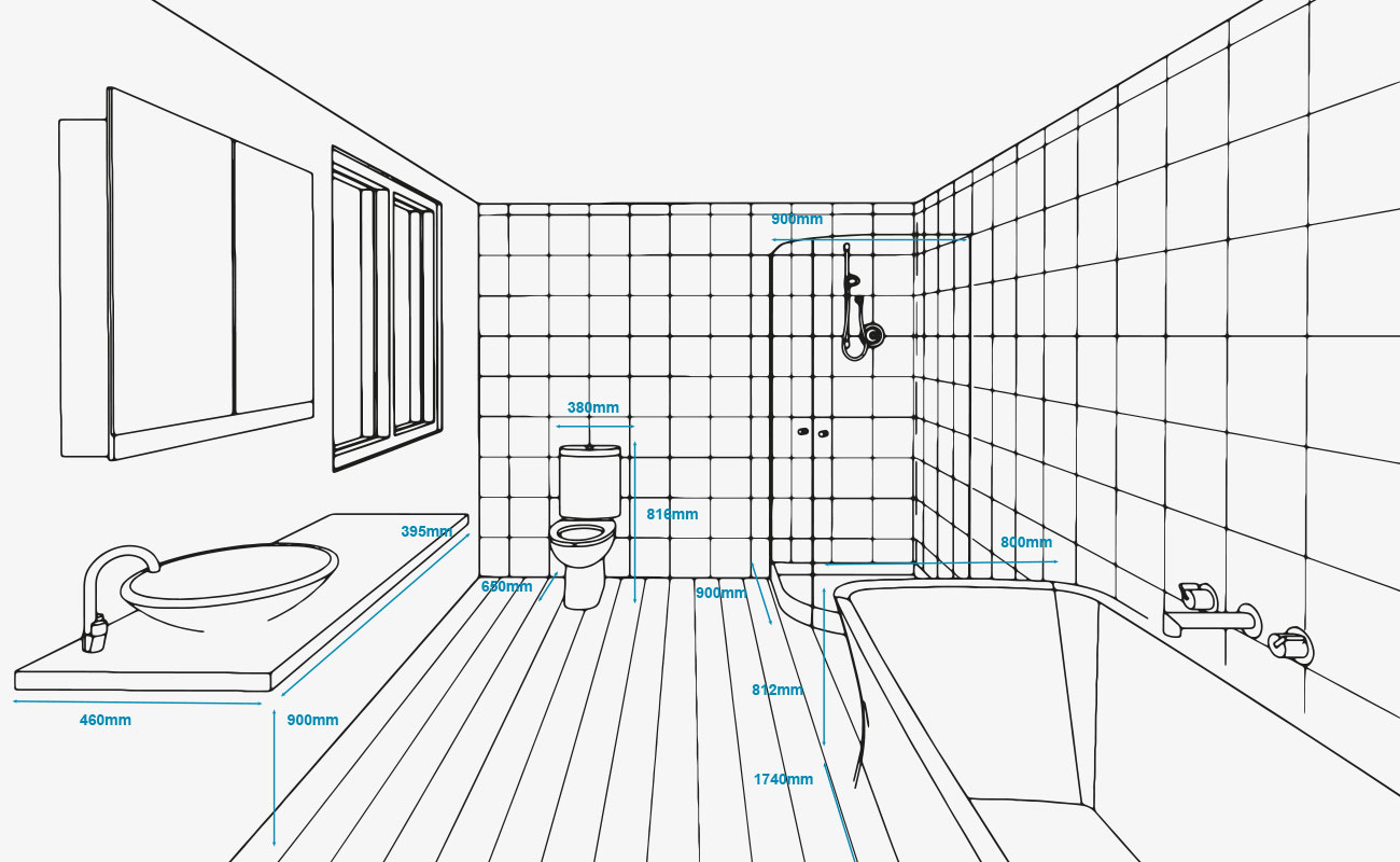 Чертеж ванной комнаты. Нарисовать туалет в планировании. Installations in the Bathroom. Standard height Bathroom Ceil. Standard measurements of a Single Toilet on a Plan.