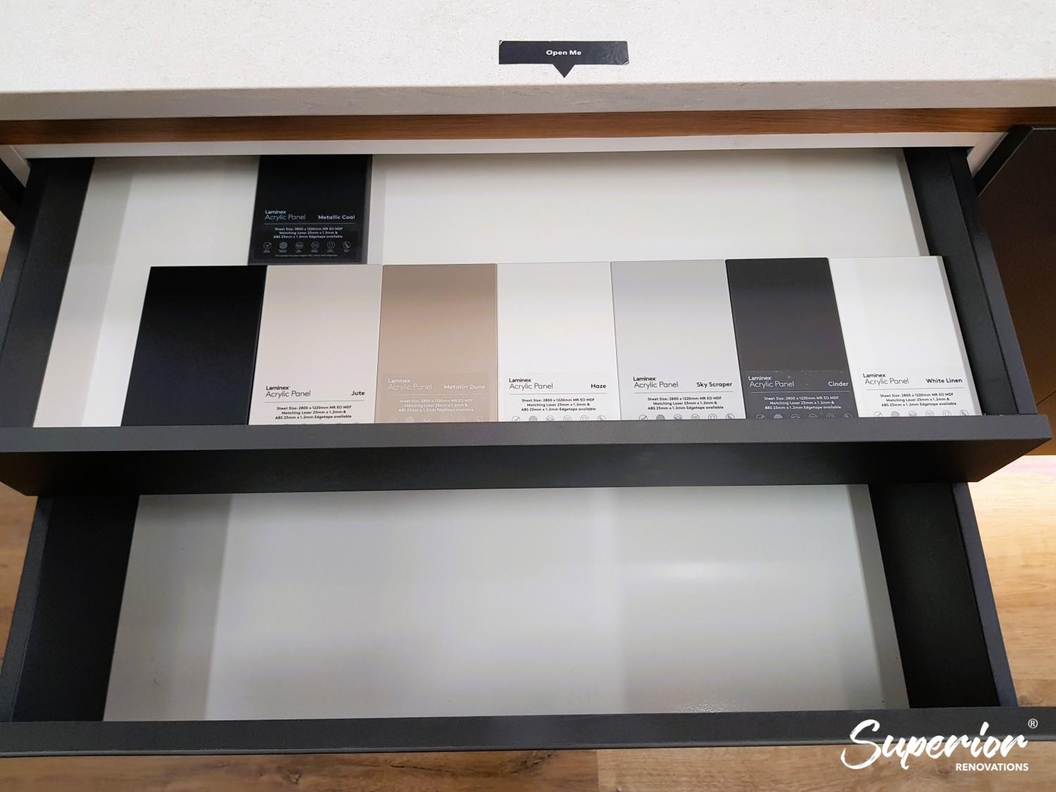 Drawer-with-various-acrylic-panels, Kitchen Renovation, Bathroom Renovation, House Renovation Auckland